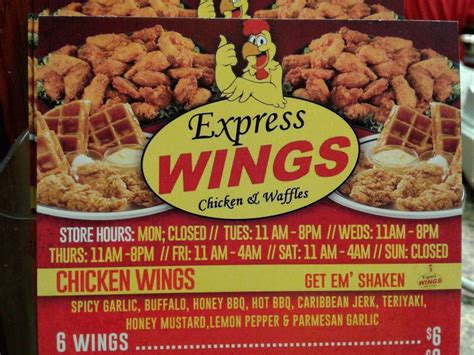 Express wings - Wings Express is notable for its professional service. Based on the visitors' opinions, prices are fair. It's usually a good idea to try something new, enjoying the comfortable atmosphere. This place scored 4 in the Google rating system. Full review Hide. Restaurant menu.